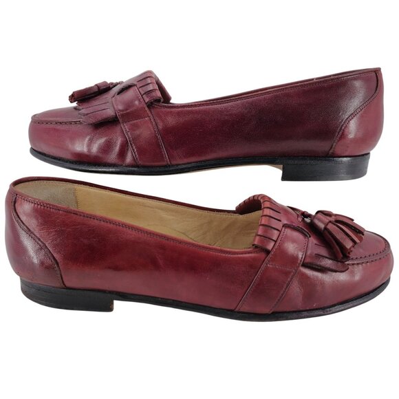 Vintage Bragano Cole Haan Italy Burgundy Leather Dress Shoe Men 9 Tassel Loafers - Picture 10 of 12